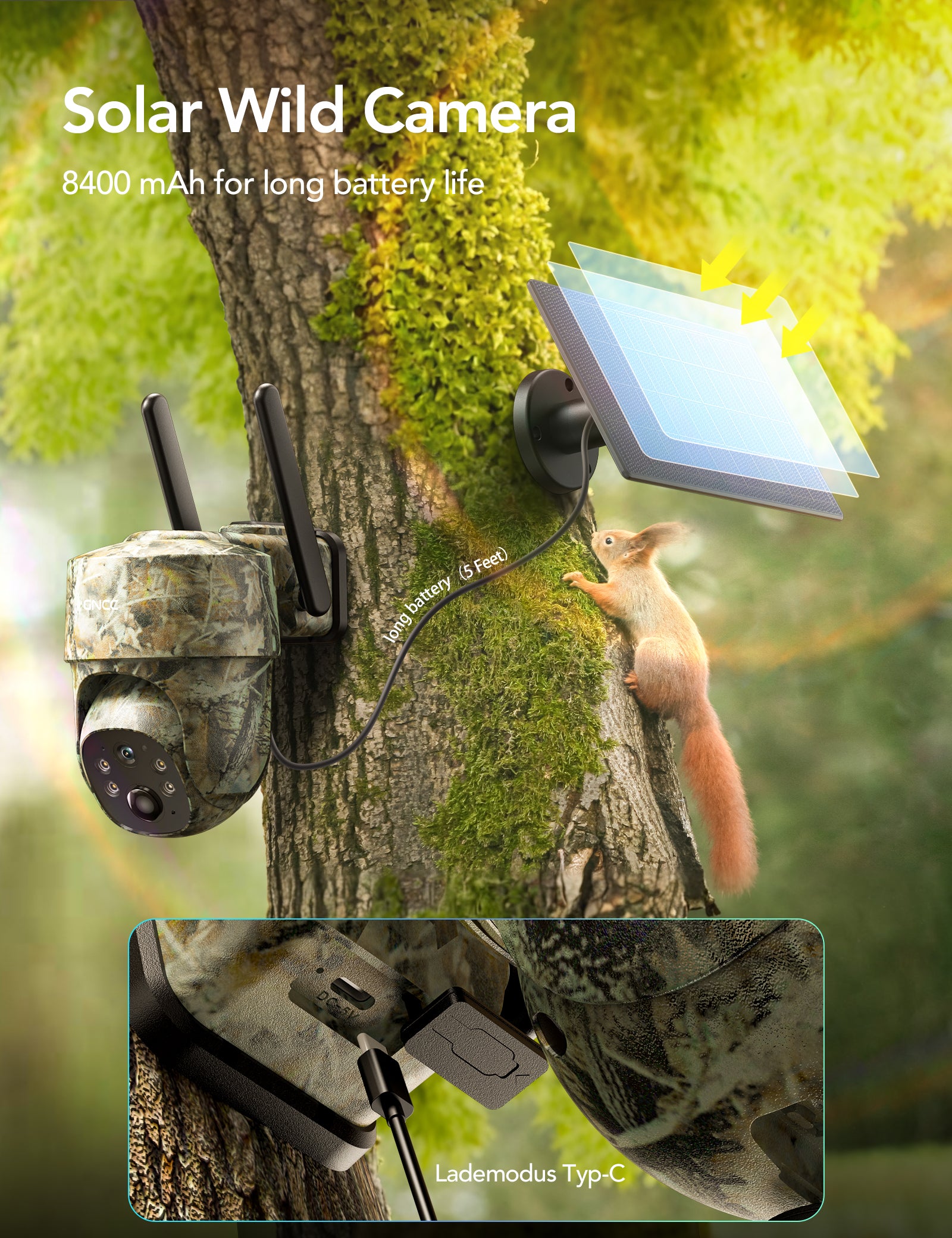 Telecamera di sicurezza esterna wireless cellulare GNCC W3 4G LTE