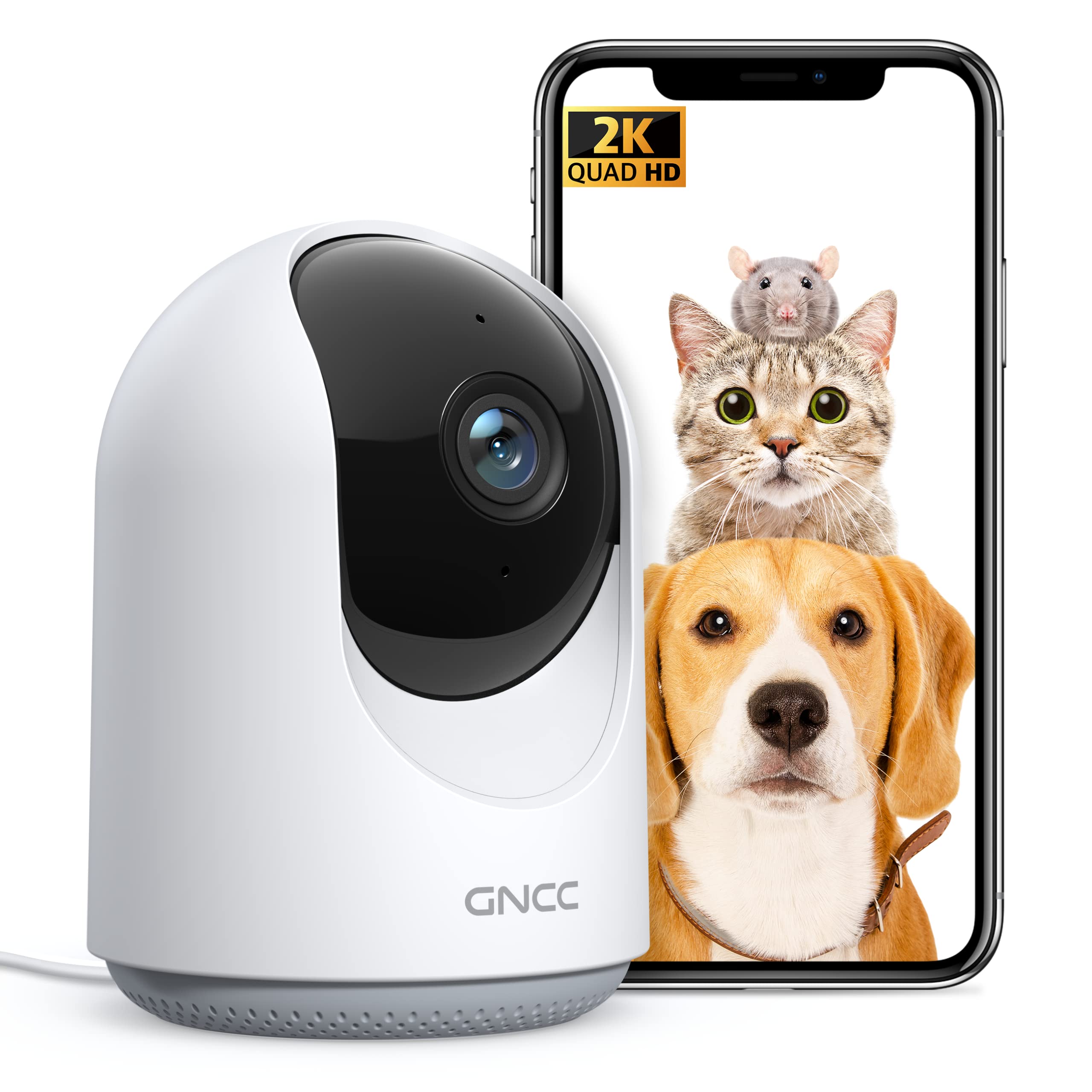 Caméra GNCC P1Pro 2k pour animaux de compagnie avec application pour téléphone