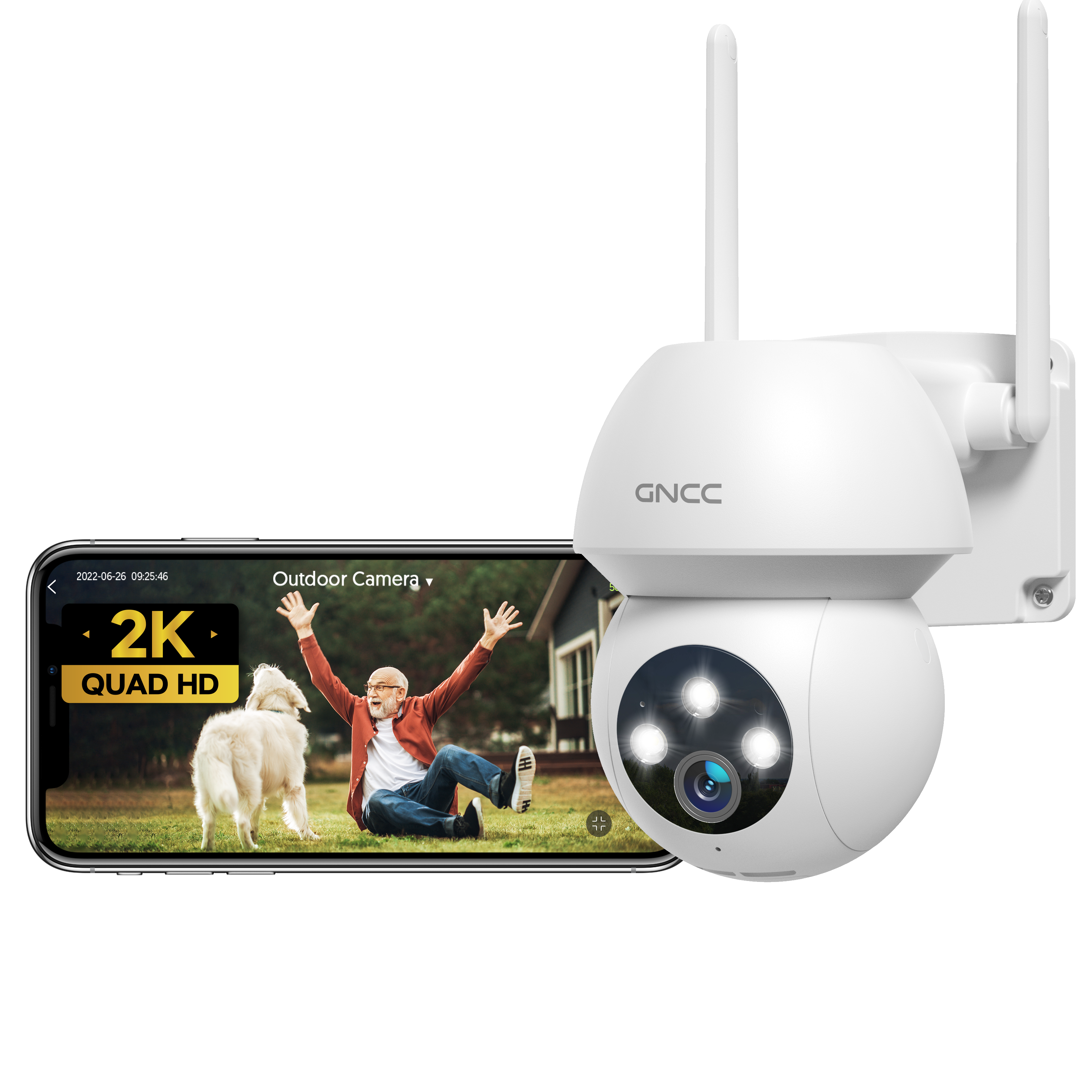 Caméra de sécurité extérieure GNCC K1Pro 2K 360